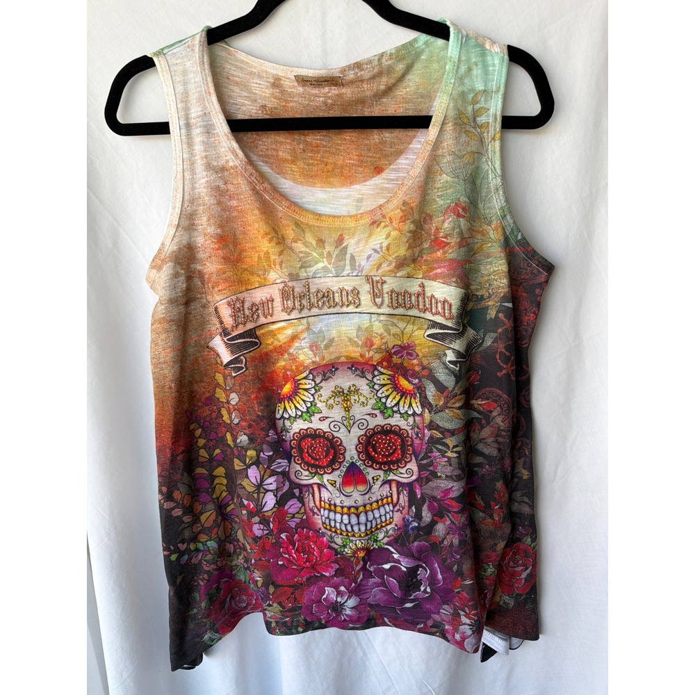 Sweet Gisele Tank Top Multicolor New Orleans Voodoo Sugar Skull Goth Edgy Large